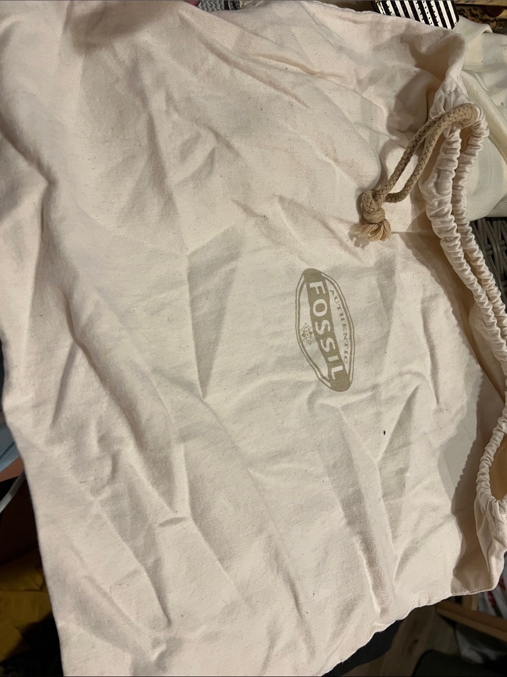 Fossil Cream fabric Drawstring Bag with Logo
